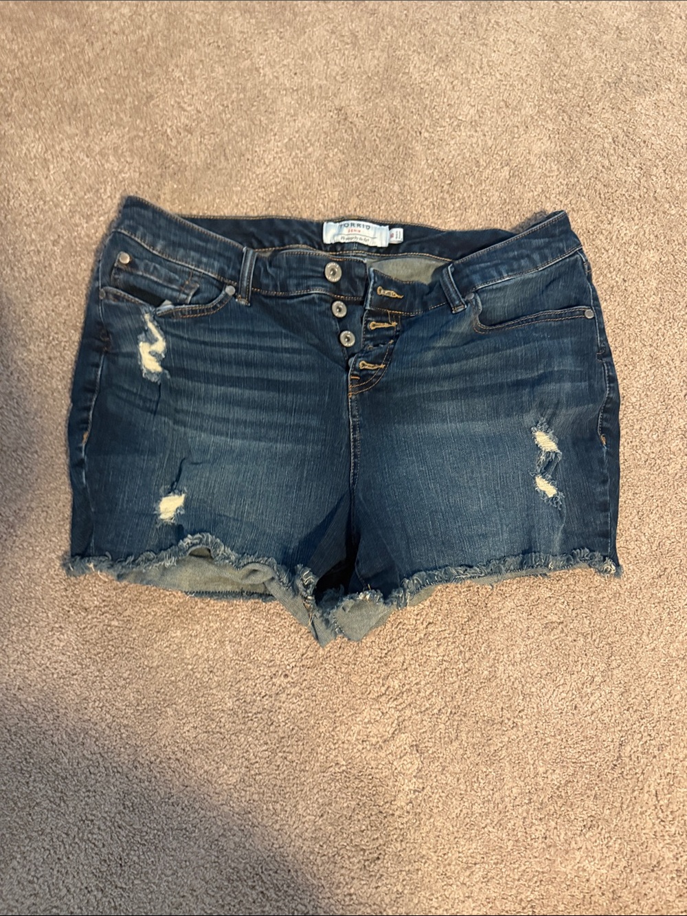 torrid Dark Blue Distressed Button-Front Denim Shorts